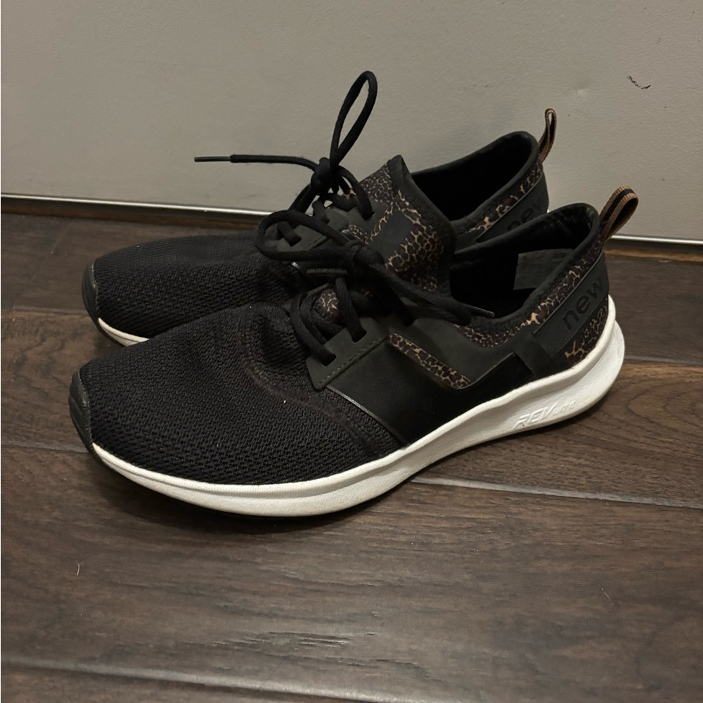 New Balance Black and Leopard Print Athletic Shoes